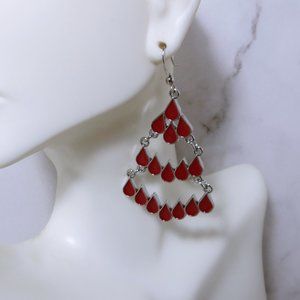 Whimsical Charming Charlie Red Enamel Chandelier Style Earrings NWT